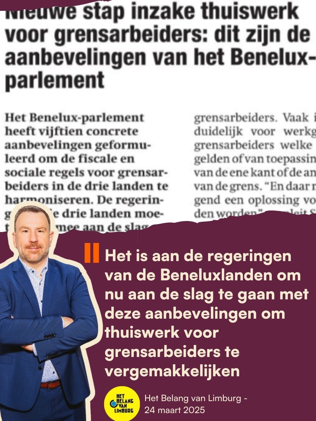 Benelux-parlement neemt aanbevelingen rond telewerk voor grensarbeiders aan