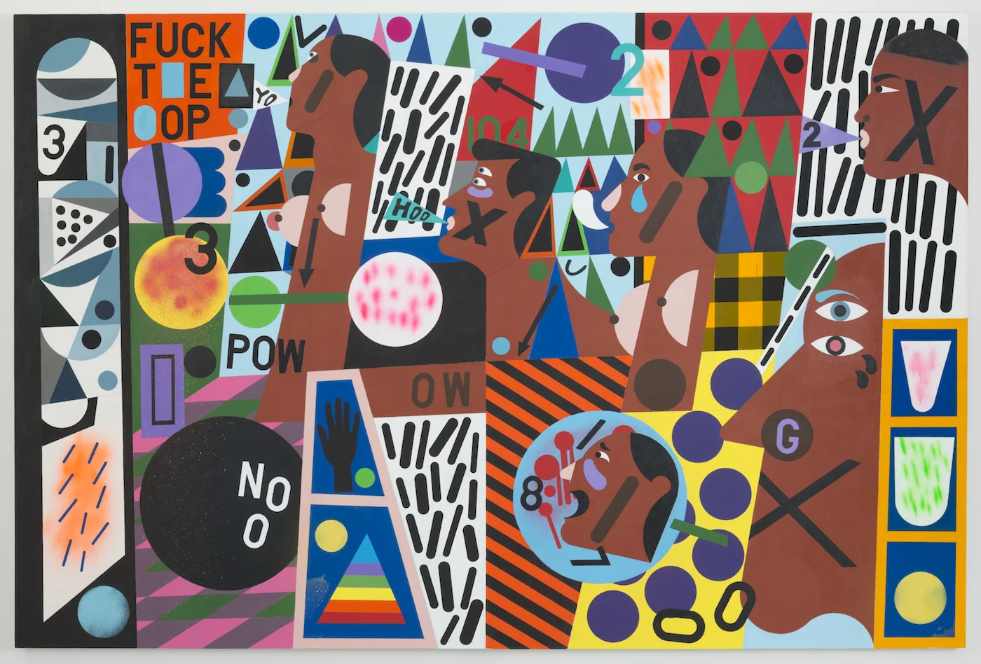 Nina Chanel Abney, “Untitled (FUCK T*E *OP)” (2014). Photo by Peter Paul Geoffrion.