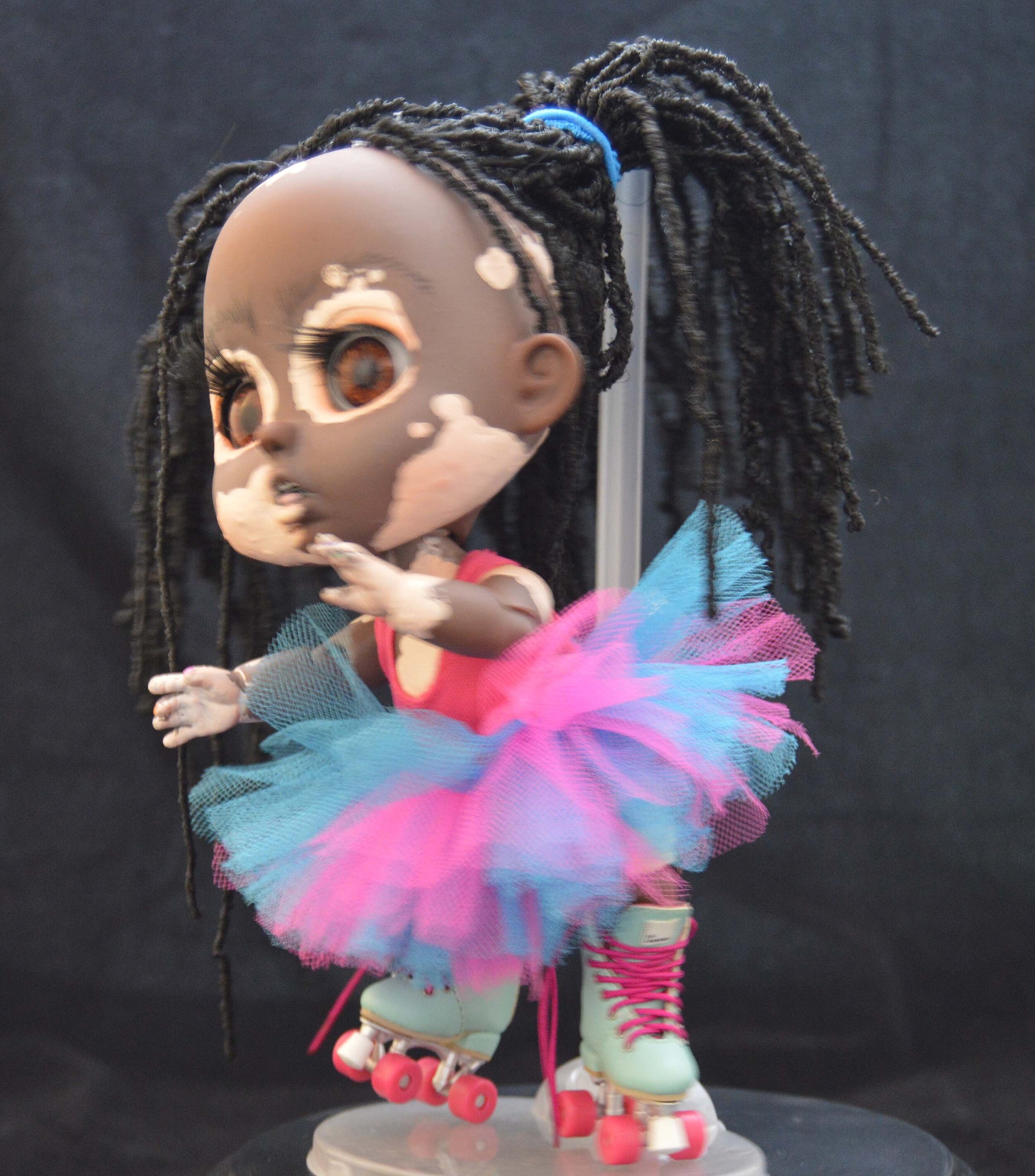 (#9) 75 Apples Art- Resin BJD Vitiligo African American Doll OOAK