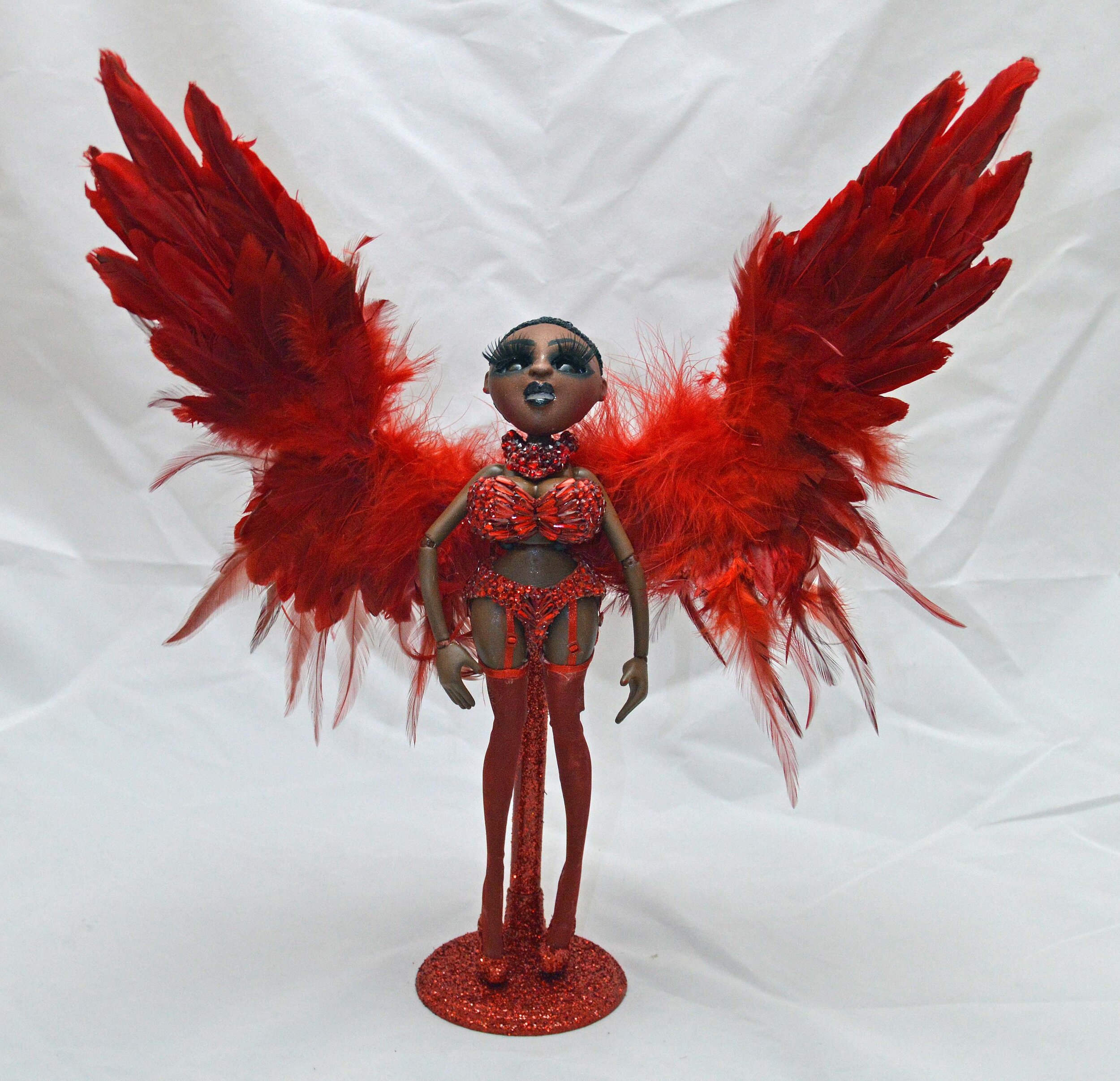 (#22) 75 Apples Art Doll - Customized Feather Vinyl Vladonna Red Crystals OOAK Kidrobot