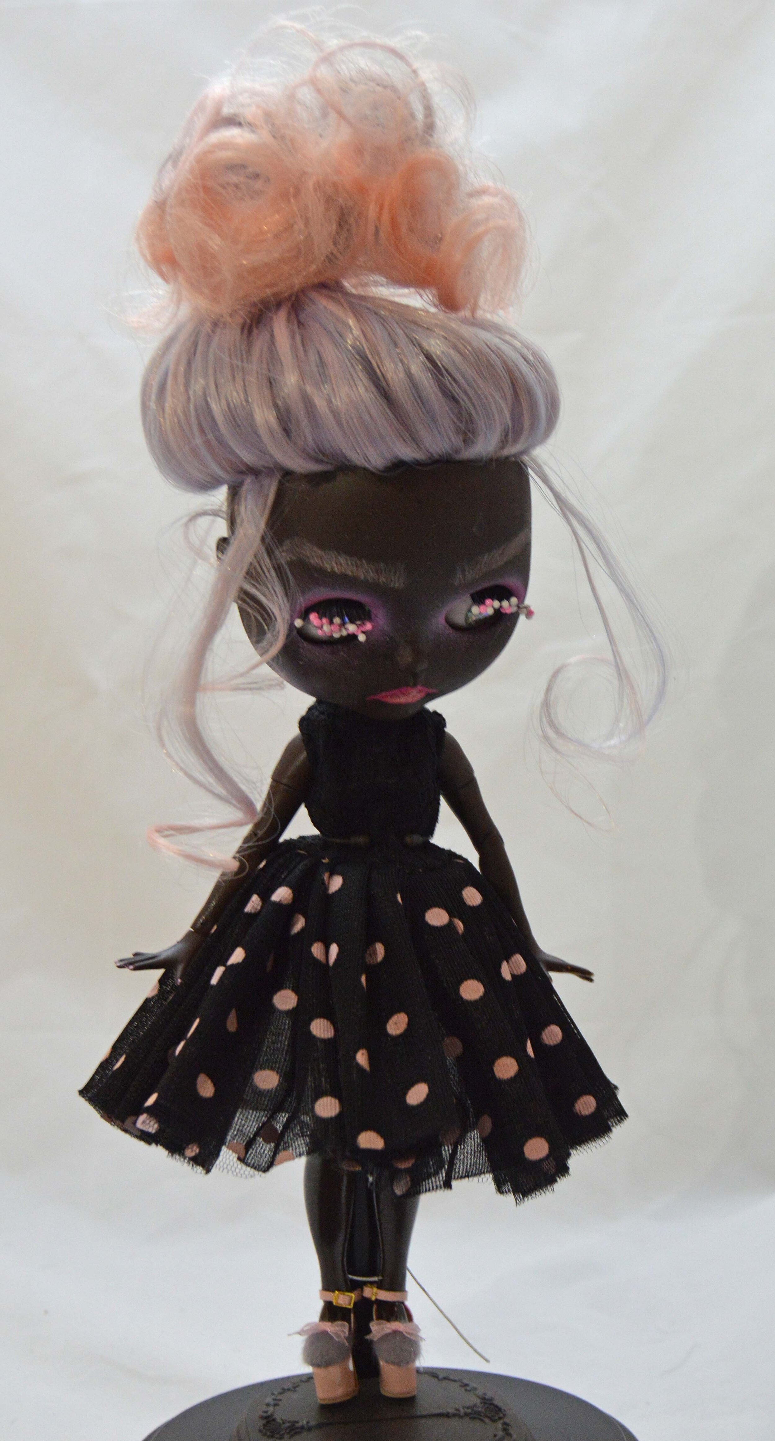 (#30) 75 Apples Art- Neo Blythe Fashion Doll Dots Dark Skin Baby OOAK -BLYTHE Doll Custom TBL