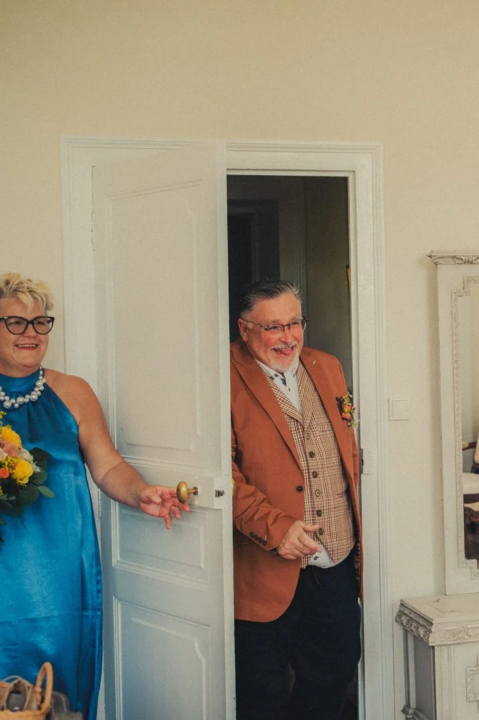 Father of bride during emotional wedding first look