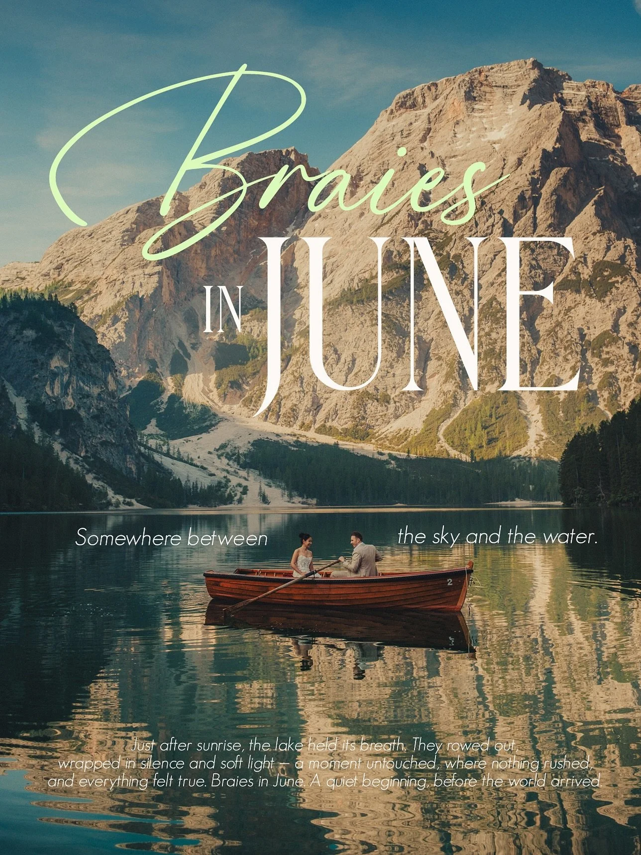 Braies in June &mdash; We met M &amp; A for their very first visit to Lago di Braies &mdash; and it was insanely beautiful !! Just after sunrise, they had the boathouse 🛶 all to themselves. Calm water, glowing mountains, and nothing but the sound of