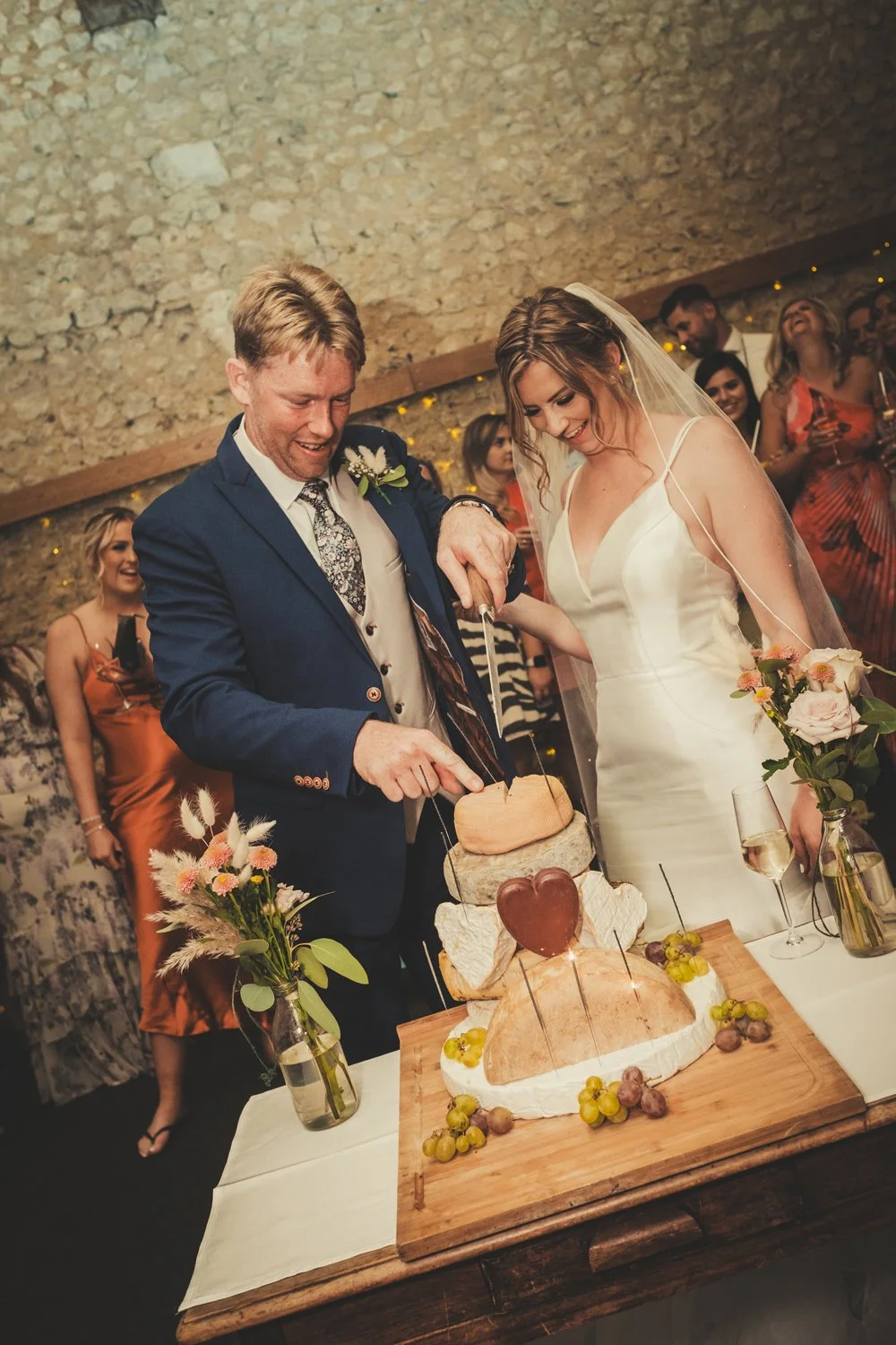 cheese tower wedding cake cutting