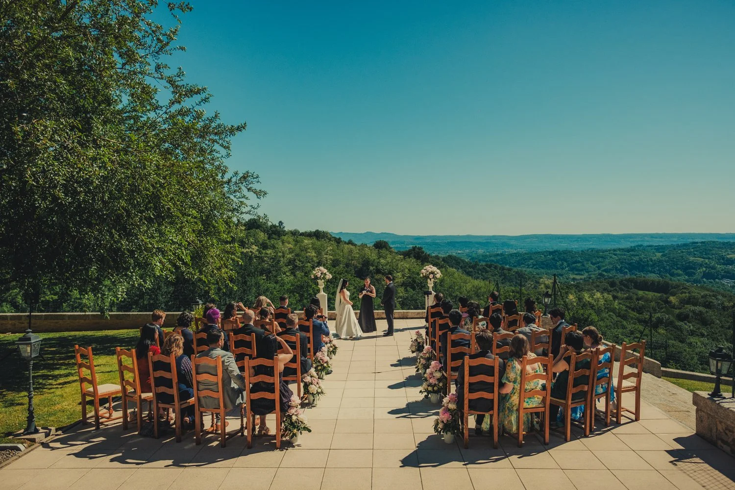Bride and groom having a destination wedding in France at Chateau du Doux, Dordogne.