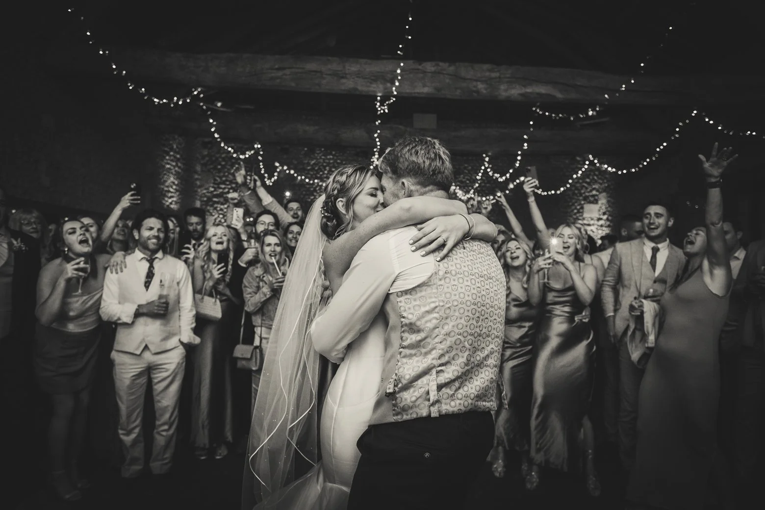 bride and groom opening the party with their first dance at manoir de longeveau