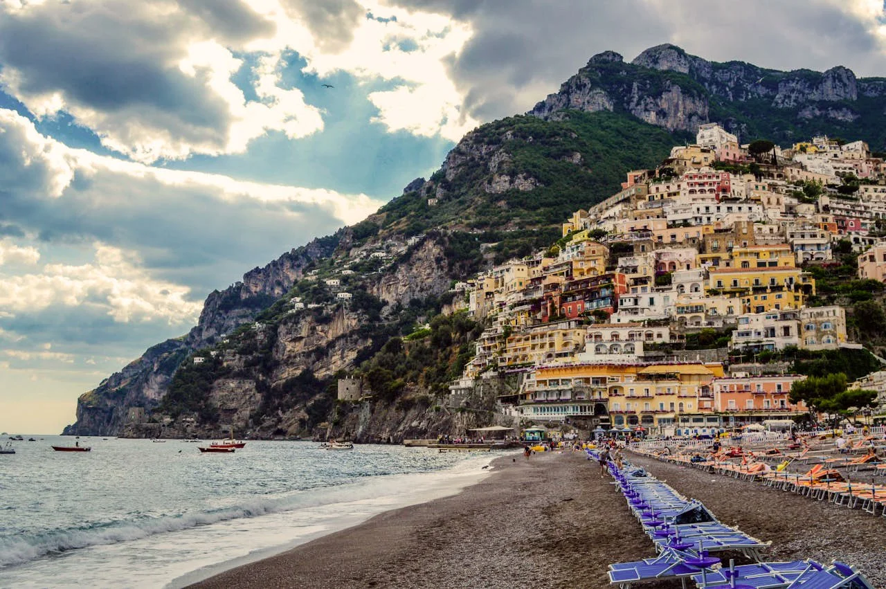 Elopement photographer capturing an iconic view of Amalfi city and the sea.