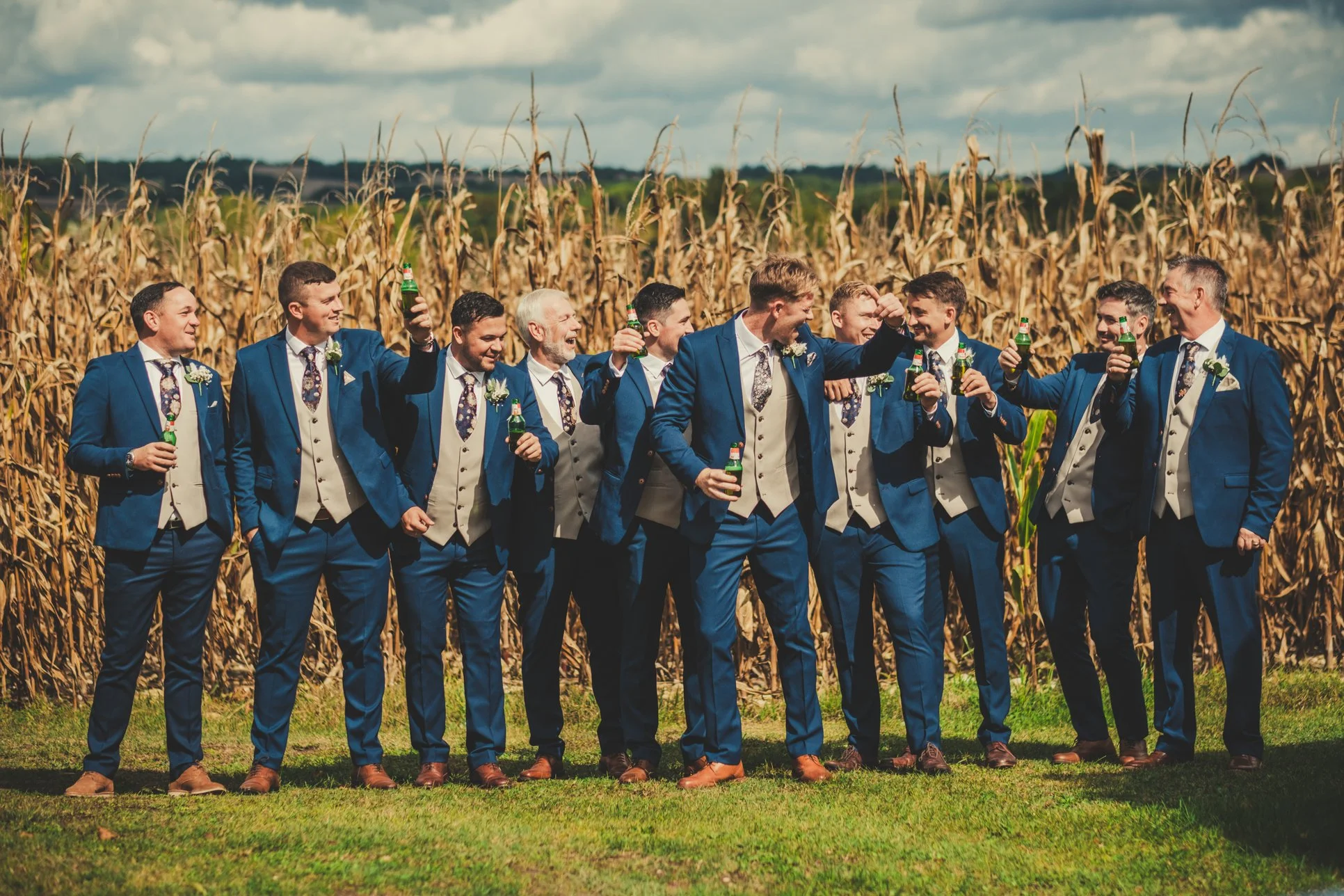 groomsmen cheering beer fun wedding morning manoir de longeveau