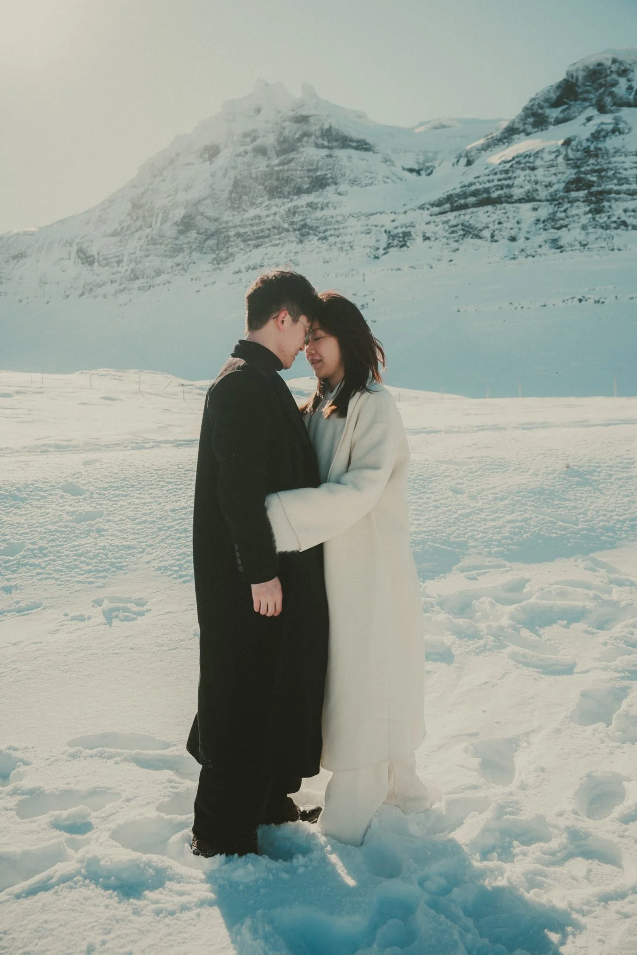 Couple eloping at Kirkjufell mountain Iceland