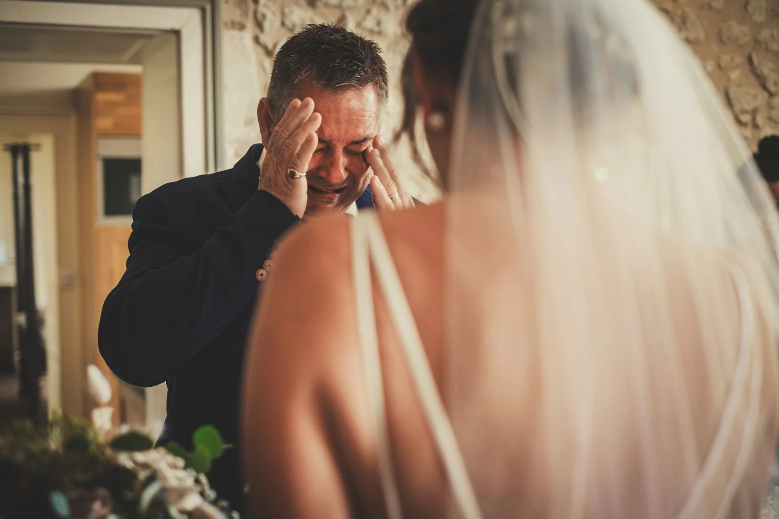 father crying first look bride emotional wedding
