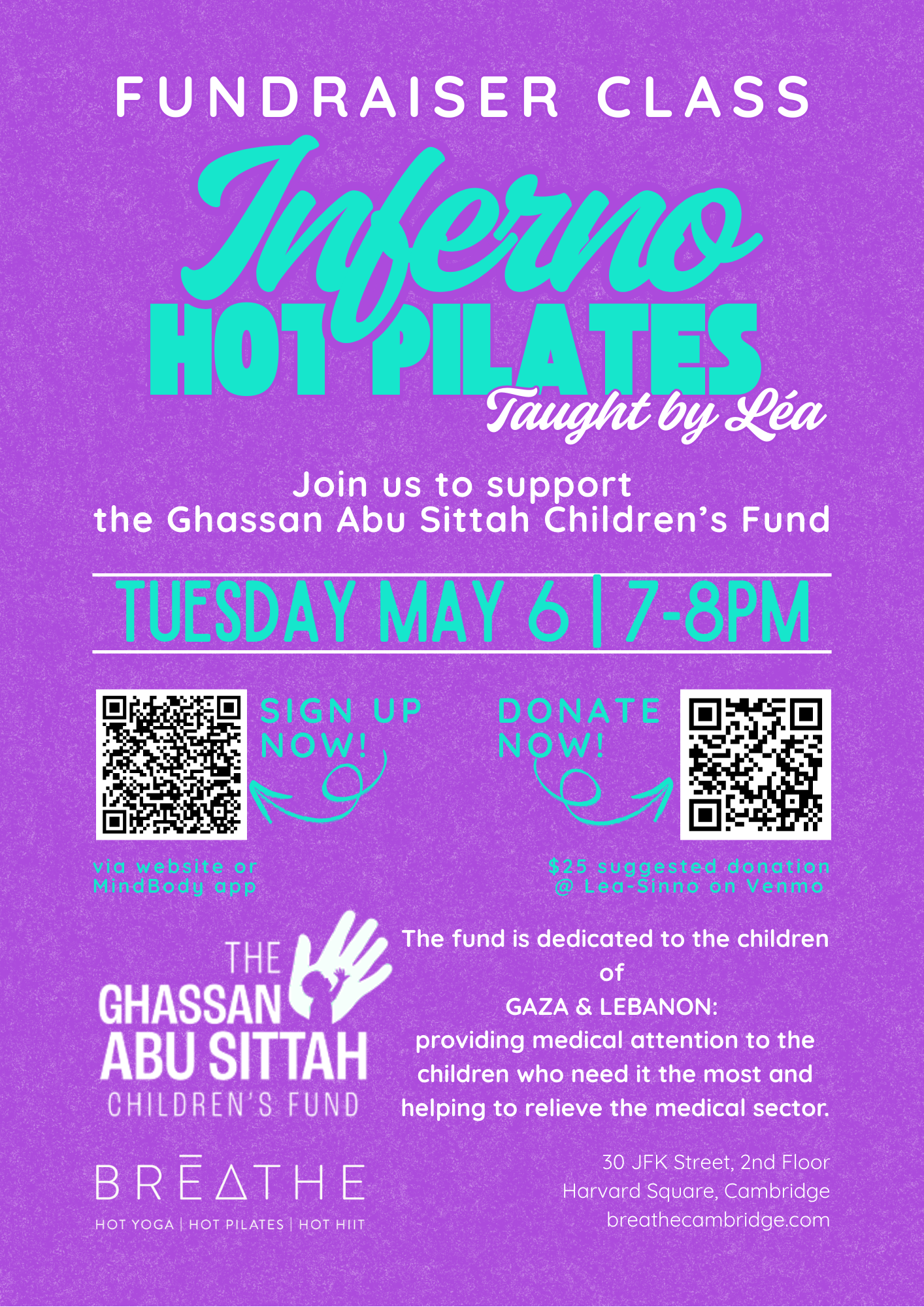 FUNDRAISER CLASS: INFERNO HOT PILATES to benefit Ghassan Abu Sittah Children's Fund