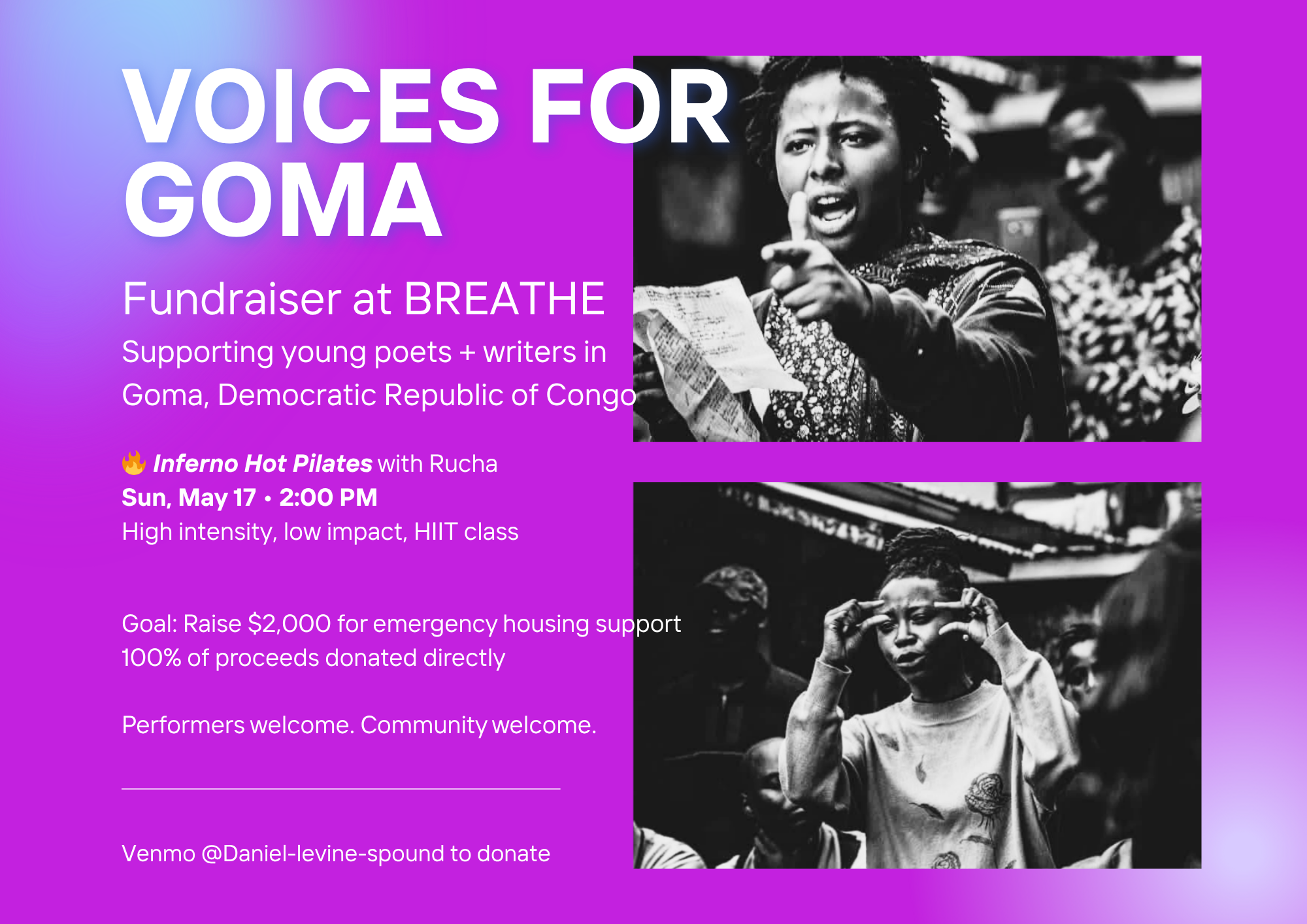 VOICES FOR GOMA: FREE PILATES FUNDRAISER CLASS