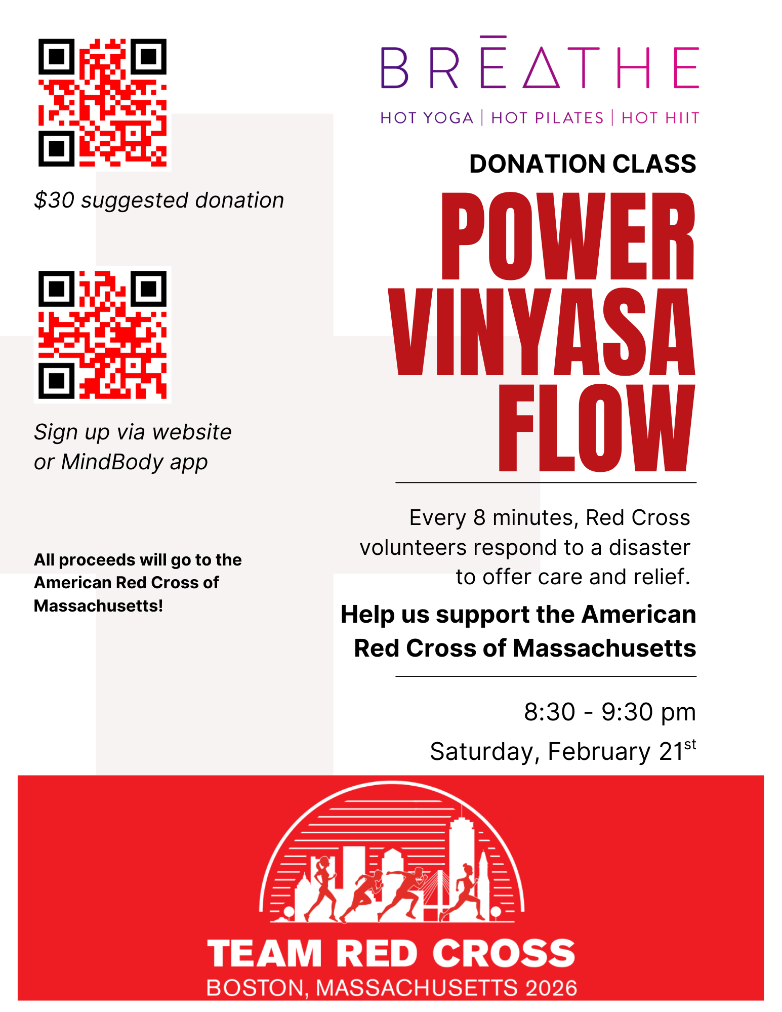 FREE FUNDRAISER CLASS: POWER VINYASA FLOW to benefit American Red Cross of MA