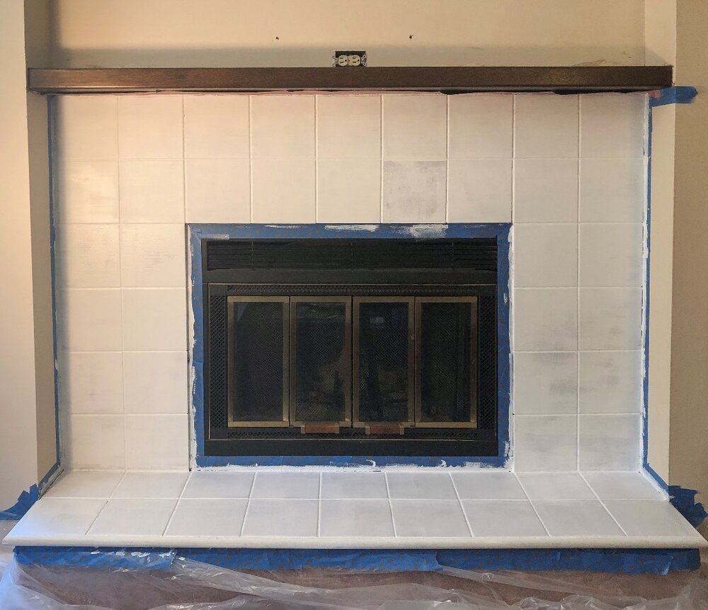 Fireplace Makeover How To Paint Tiles, Paint Tile Around Gas Fireplace