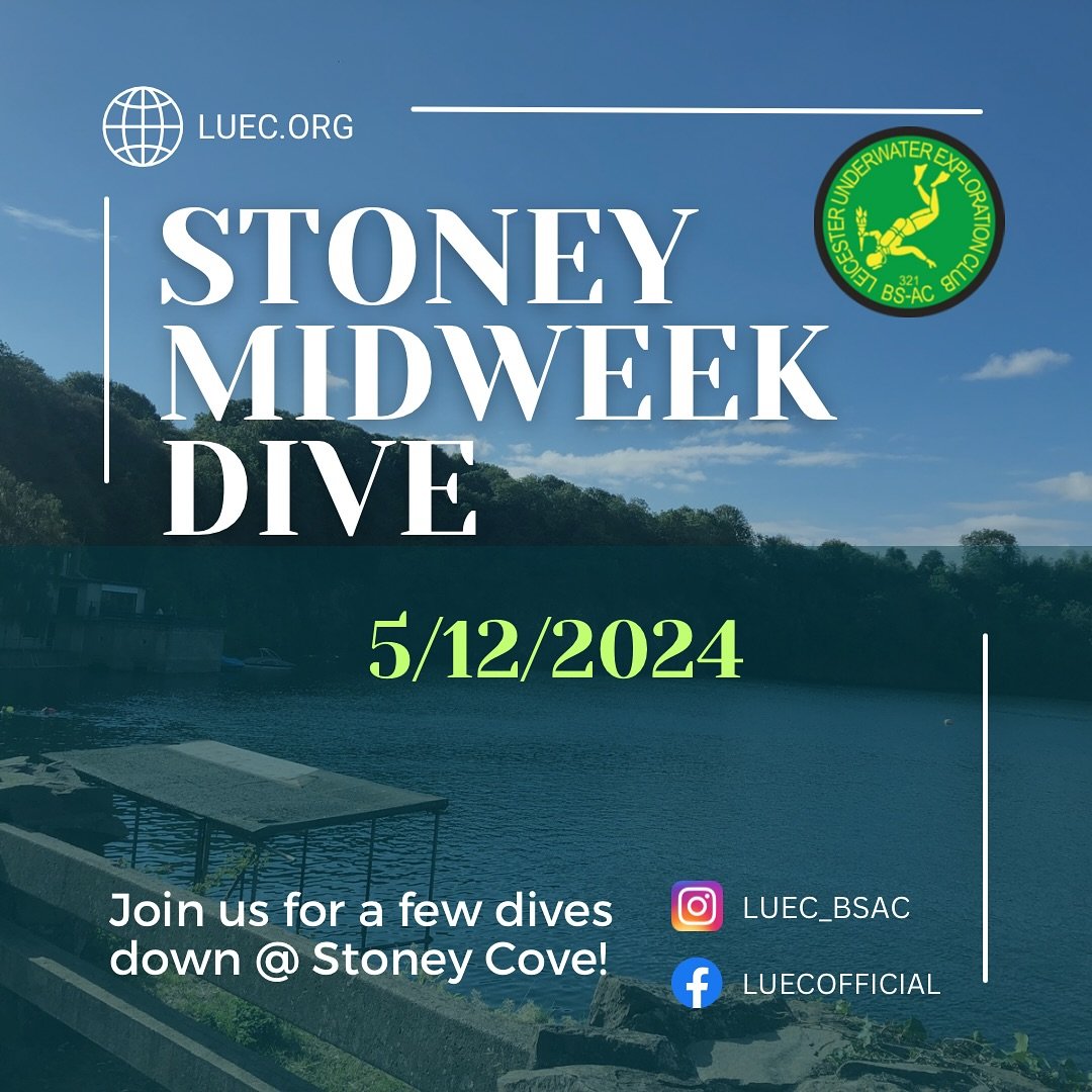 Free on Thursday?

Jump on into Stoney Cove with Marc &amp; Lesley for some midweek dive practice.

The water is still a lovely temperature and the visibility is improving day by day so it&rsquo;s the perfect time to get your kit wet! 🤿👌🏻

#Leices