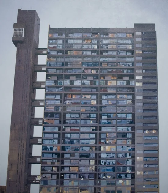 Goldfinger Seven (with Le Corbusier flaking paint from apartment studio) 143 x 167cm oil on canvas