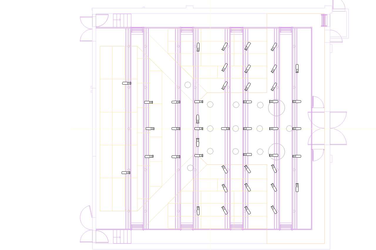 I divided the stage into nine focus points in a 3x3 grid. To this I added three special areas - two for exntrances and exits and one for the scene in which Polonius eavesdrops on Hamlet and the queen. Each of the nine main focus areas can be lit from the front, back, and both sides. The three special areas can only be lit from the front and sides. For this design I was allowed to use LED lights, so each direction is lit by only a single light. At the time I thought this would be sufficient, but with more experience I would have used additional lights to help support the LEDs, if possible - particularly for sections such as the ghost’s appearance in which both colored lighting and front/toplighting would be necessary.