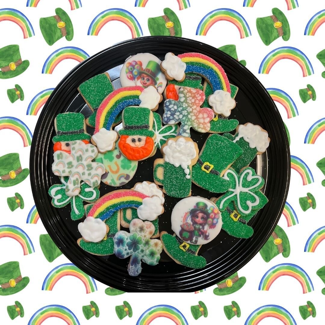 🍀 Feeling lucky? Dive into the St. Patrick&rsquo;s Day spirit with Carolyn&rsquo;s Bake Shop! Our special themed cookies are as delightful to look at as they are to eat. Each piece is a little work of art, handcrafted with love and magic. ☘️✨ 

#StP