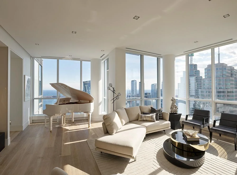 Architectural photo of a sunny family room