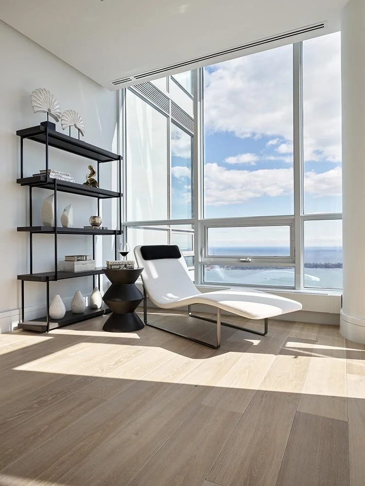 Architectural photo of lounge chair in living room