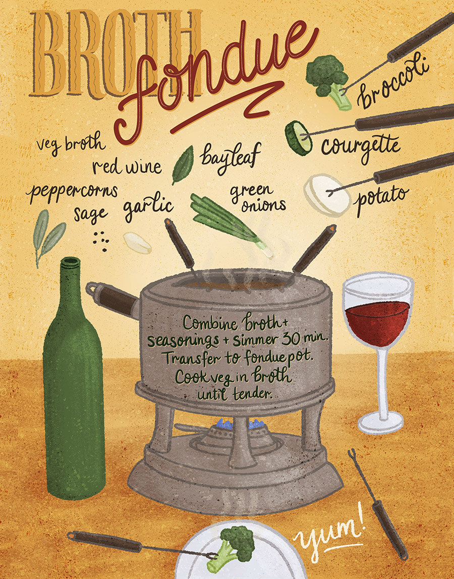 Broth Fondue Illustrated Recipe Recipe Illustration Food Illustrator Lettering Artist Jennifer Hines