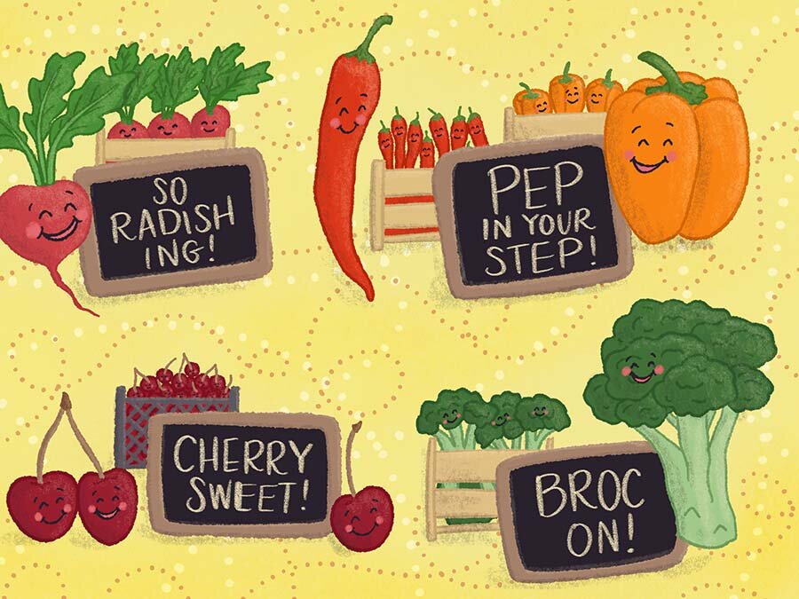 Farmers Market Fun Illustration - Food Pun Illustration | Jennifer Hines /  Food Illustrator - Lettering Artist | Jennifer Hines