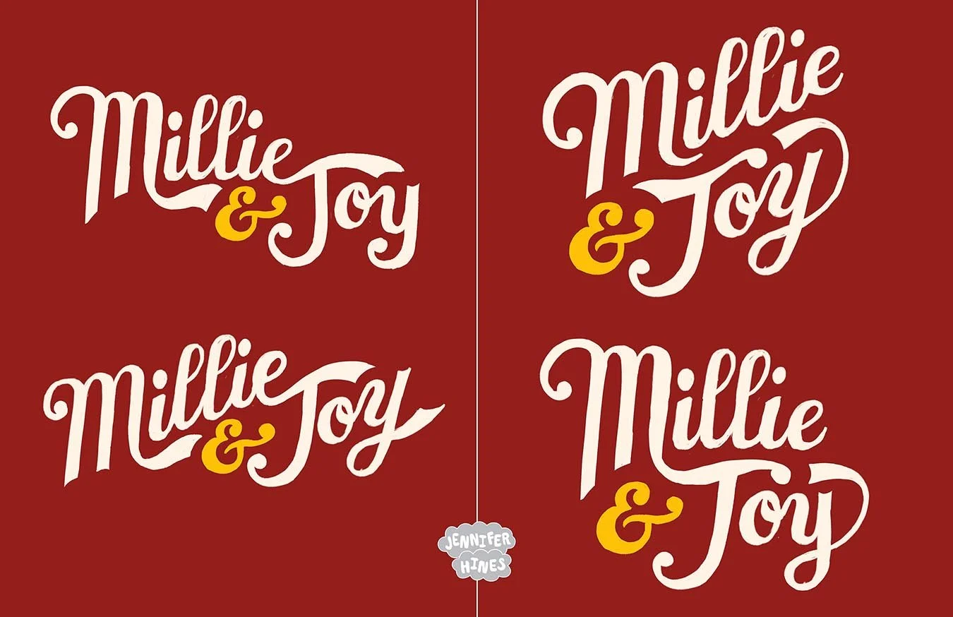 Color image of logo sketches for a baking company Millie and Joy