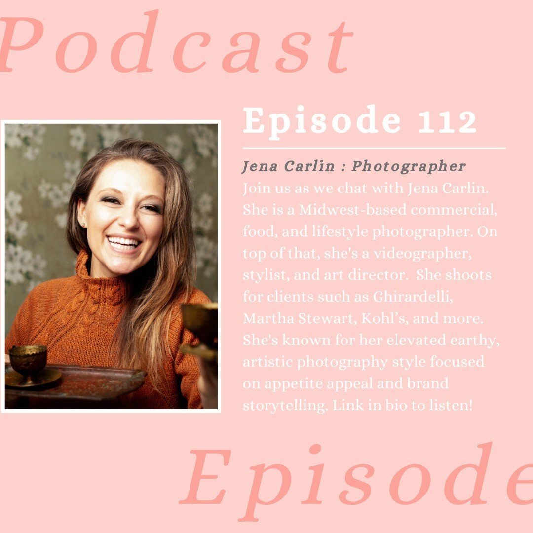 Join us for our chat with Jena Carlin! Jena is a Midwest-based commercial, food, and lifestyle photographer. On top of that, she's a videographer, stylist, and art director. 

Link in bio to listen!

Keep up with Jena by following her on Instagram (@