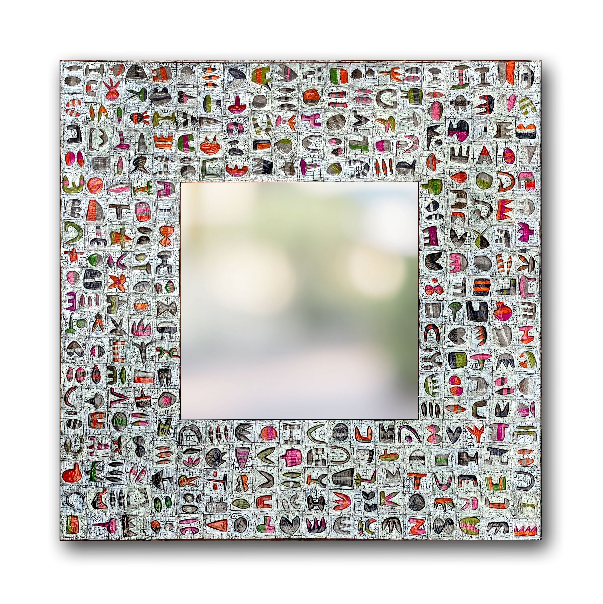 White Patchwork Mirror w/Colored Shapes