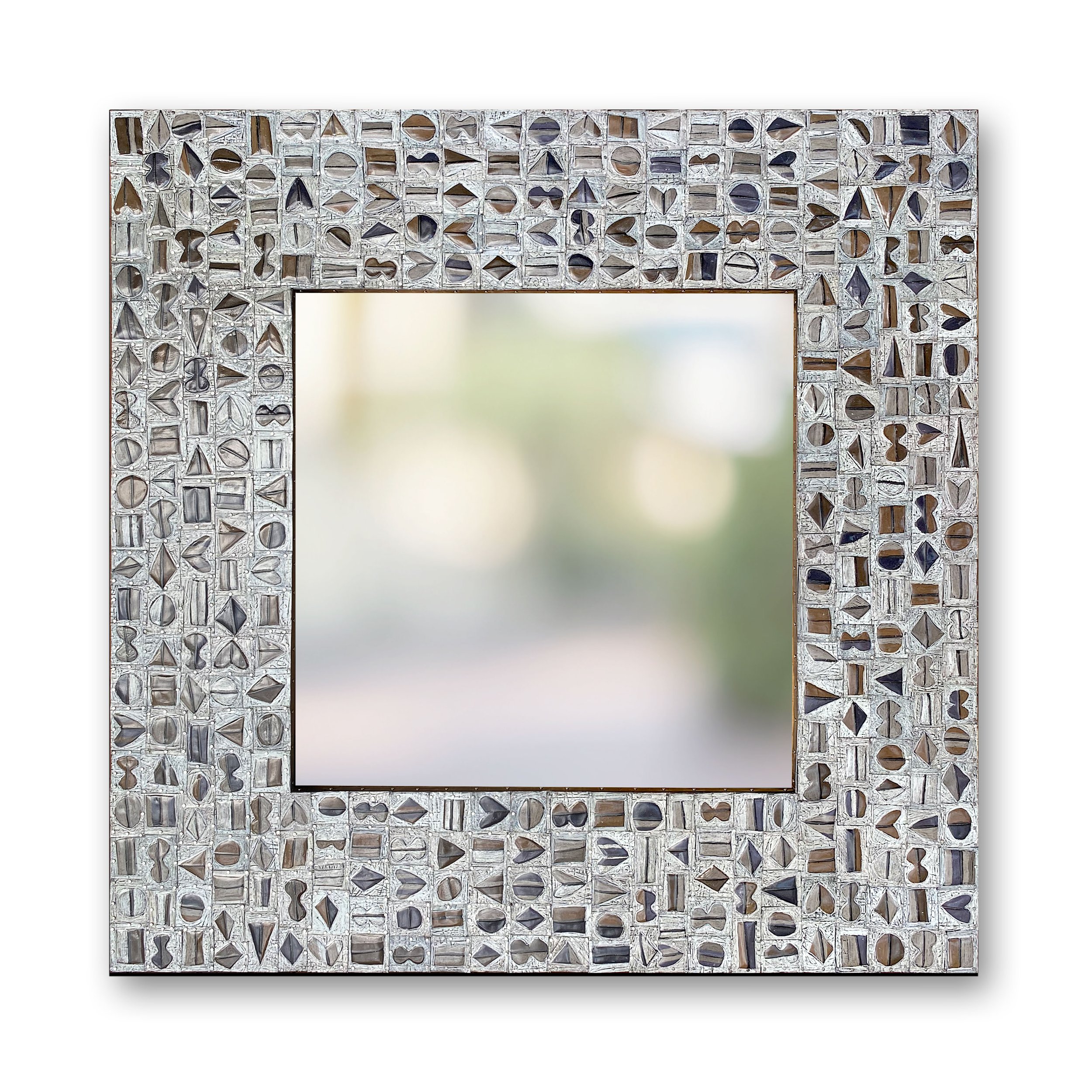White Patchwork Mirror w/Muted Colors