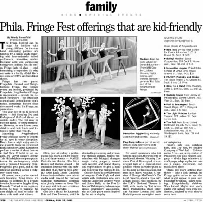   Philadelphia Fringe Fest offerings that are kid-friendly   The Philadelphia Inquirer, Friday, August 28th, 2015 