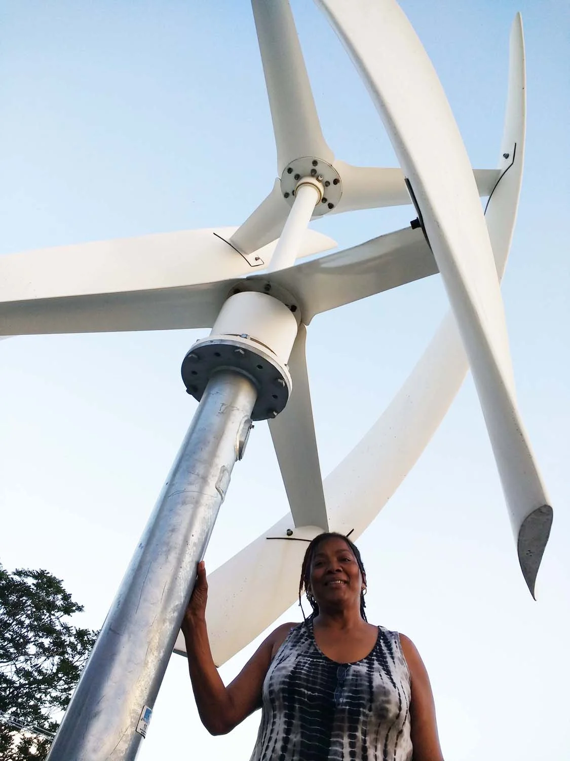 Annette Britton with her rooftop wind turbine.