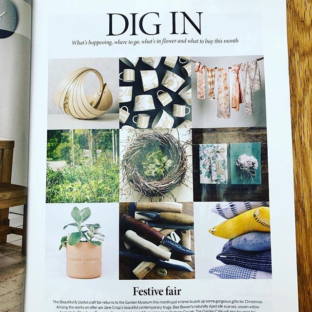My next event #beautifulanduseful @gardenmuseum curated by @natasha_goodfellow 17th November Thank you @gardens_illustrated for this super spread 
I&rsquo;ll be taking some of my brand new range and I&rsquo;m having a special gardeners trug sample sa