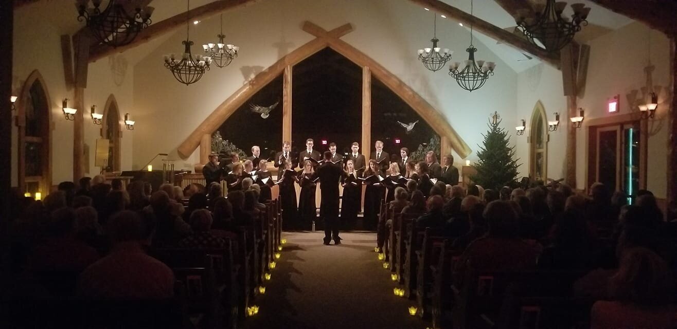  The ambience at our annual performance at the Big Sky Chapel —  Advent Evensong  — Winter, 2018. 