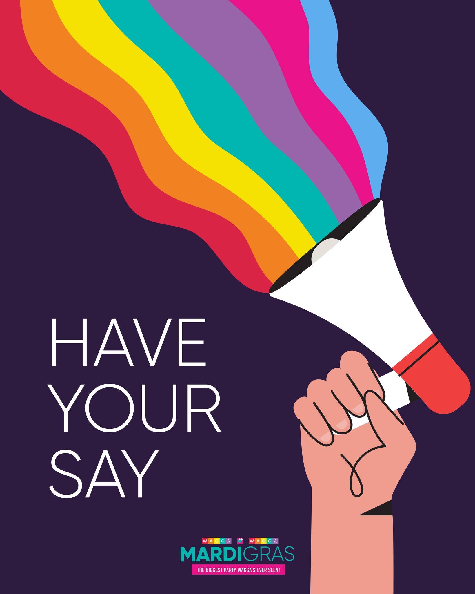 HAVE YOUR SAY! 📢🌈👋

We are keen to hear about your experience at the Wagga Wagga Mardi Gras so that we can make the 2025 event bigger and better!

Please take our short survey here: https://docs.google.com/forms/d/e/1FAIpQLSfwHqT45wha6ZYMDFGeeepgf