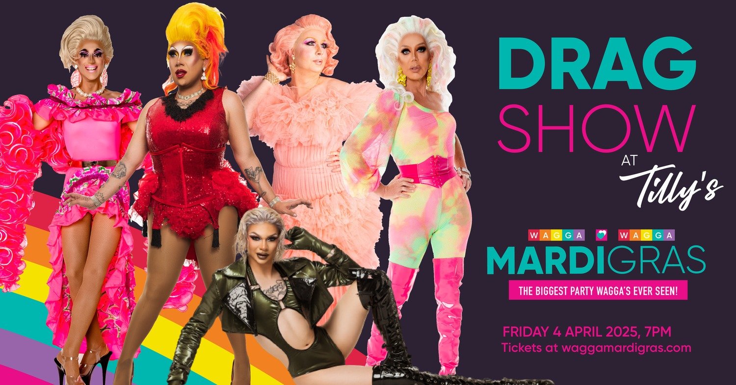 💃✨ WAGGA MARDI GRAS DRAG SHOW &ndash; FRIDAY 4 APRIL! ✨💃

Darling, are you ready for a night of fabulousness, fierce performances, and a whole lot of sass? 

👠💄 The Gold Coast's top 5 Queens are glamming up, lipsyncing for their lives, and servin