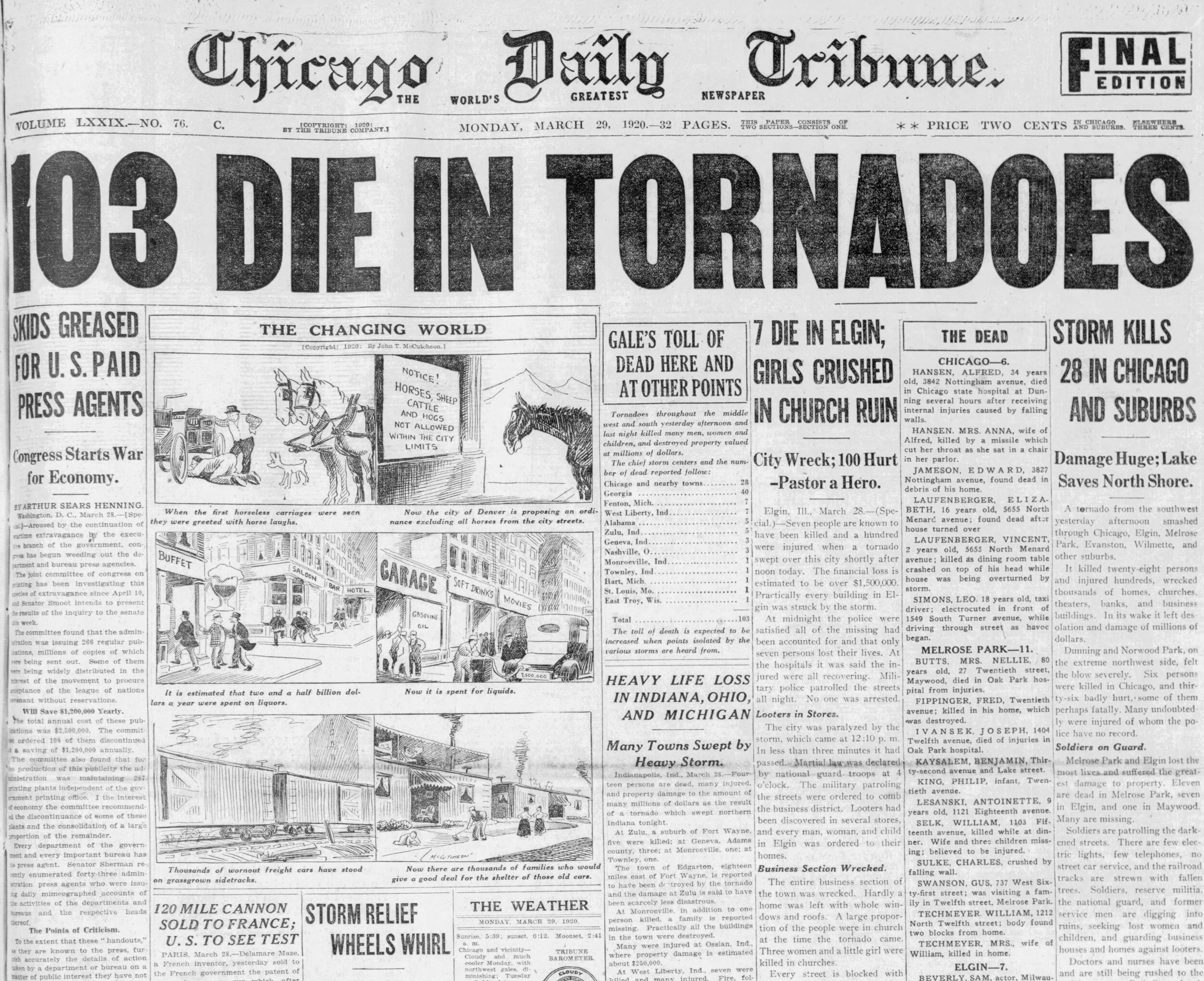 Front page of the Chicago Tribune, March 29, 1920