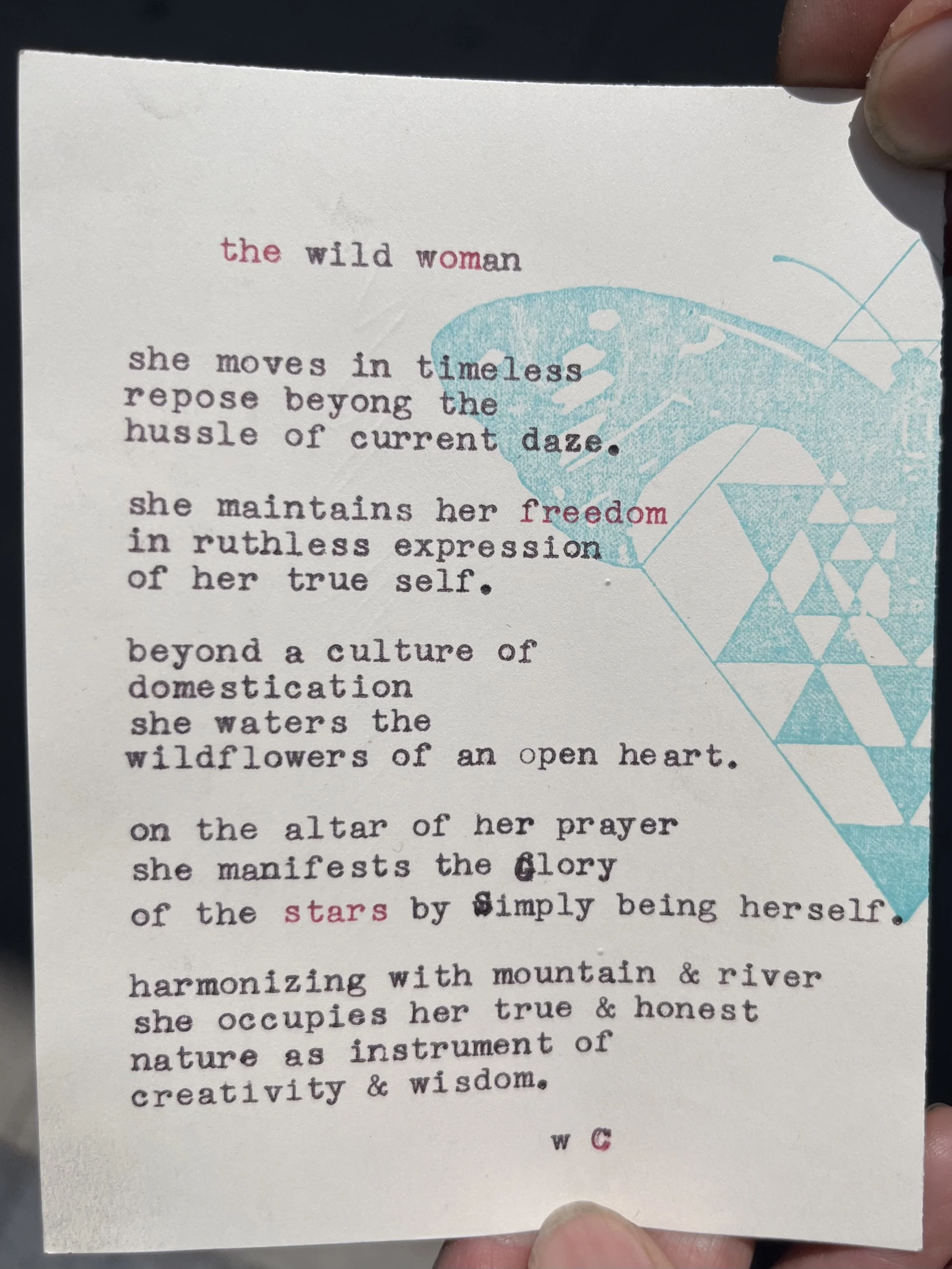a short poem typed on an old typewriter, titled The Wild Woman