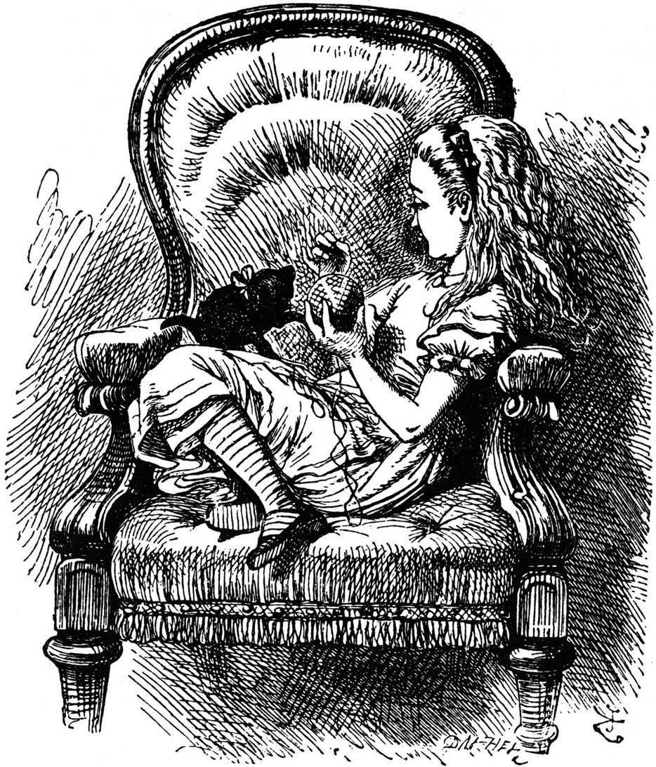 Illustration of Alice and Dinah from Through the Looking Glass by John Tenniel