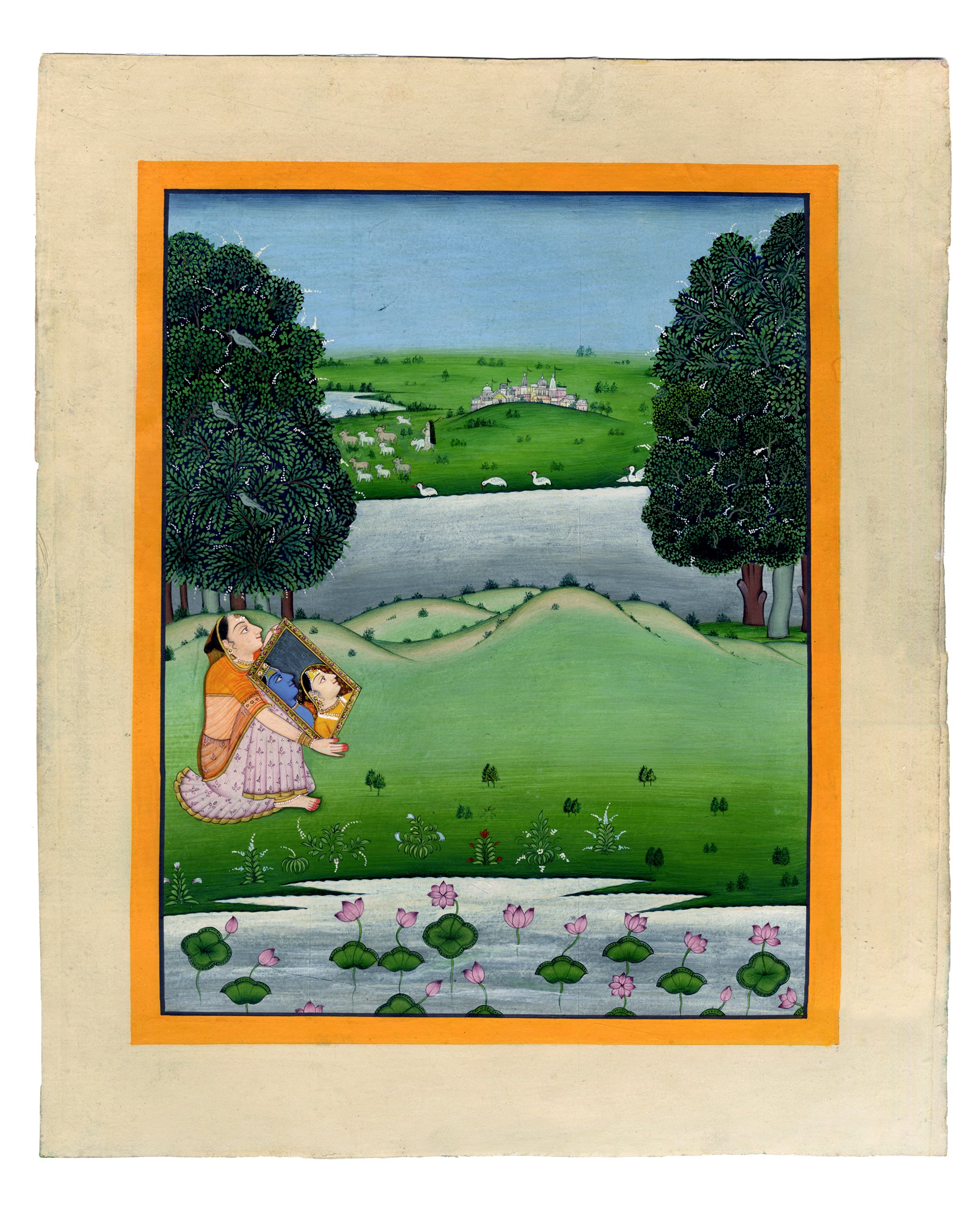 An Illustration to the Rasikapriya: Radha and Krishna Gaze into a Mirror
