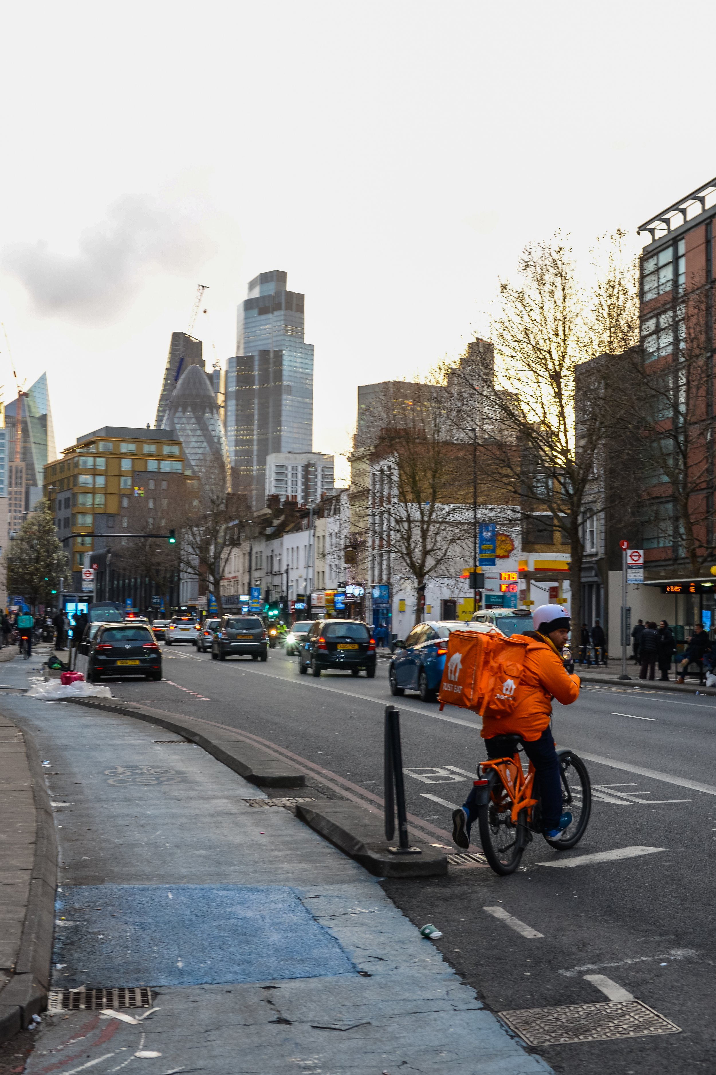  In Whitechapel, one of London's densest areas for restaurants and takeaways, delivery riders have become a common sight, transforming the area into a hub of cycling and street socialising.   Delivery apps like Just Eat, Deliveroo and UberEats have r