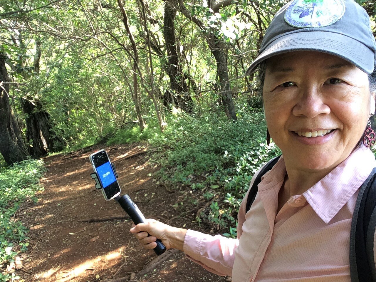 Phyllis with gimbel + phone on virtual walk.jpg
