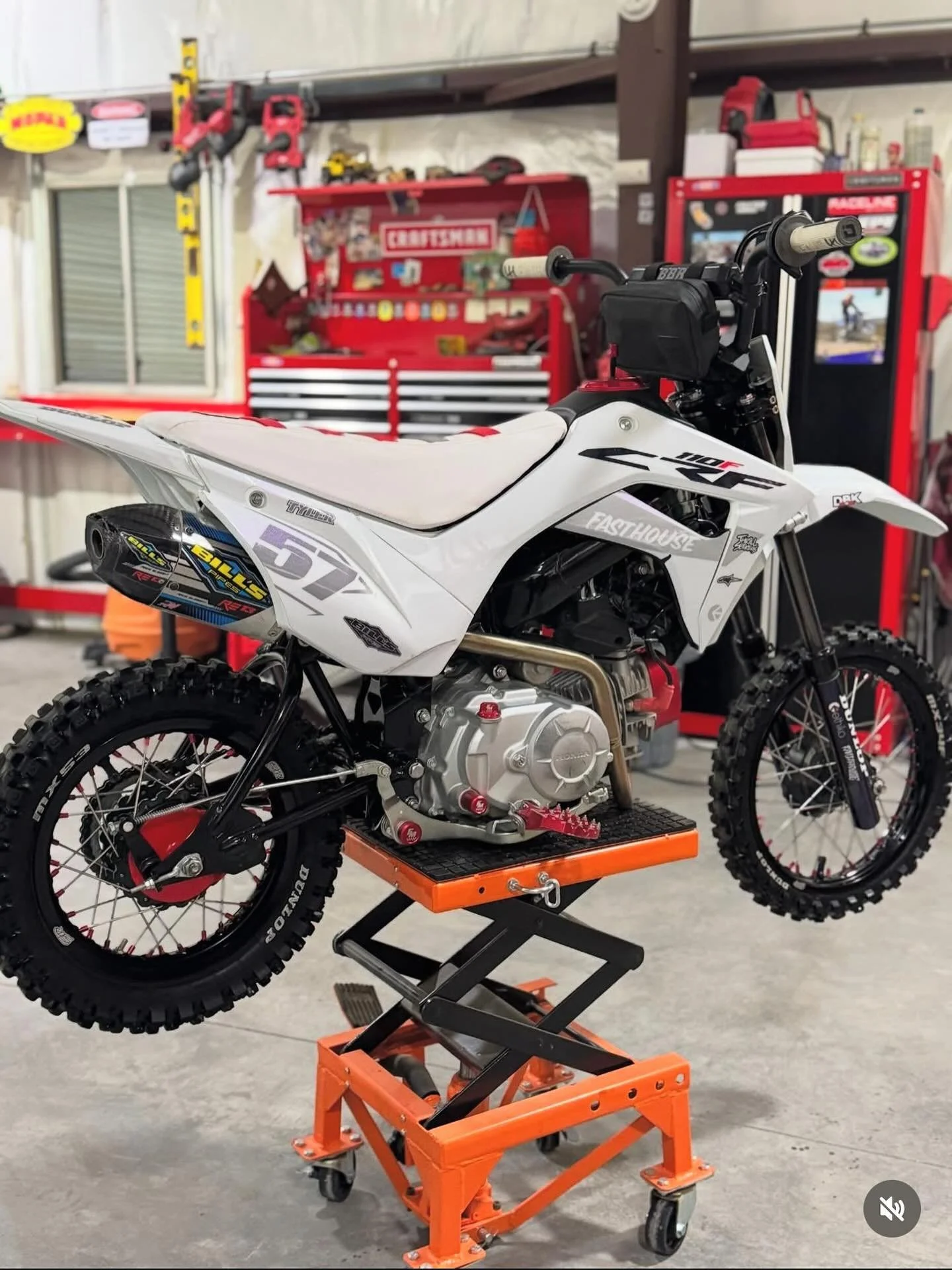 @tyler_bikess #crf110 rocking staggs racing heavy duty wheel kit, triple clamp and more. The white theme is 🔥 #staggsracing #hondacrf110 #honda #pitbikes #minimoto #ride #billspipes #cleanride
