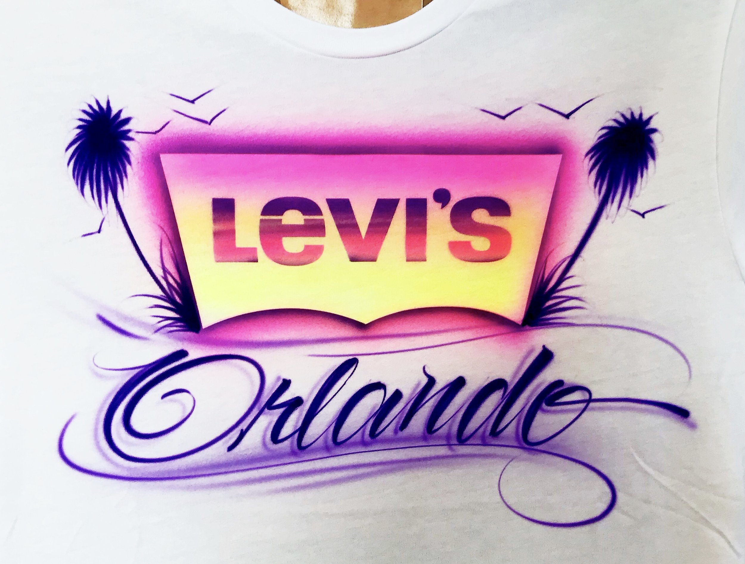 Airbrushed Levi's t-shirt Orlando Florida beach scene