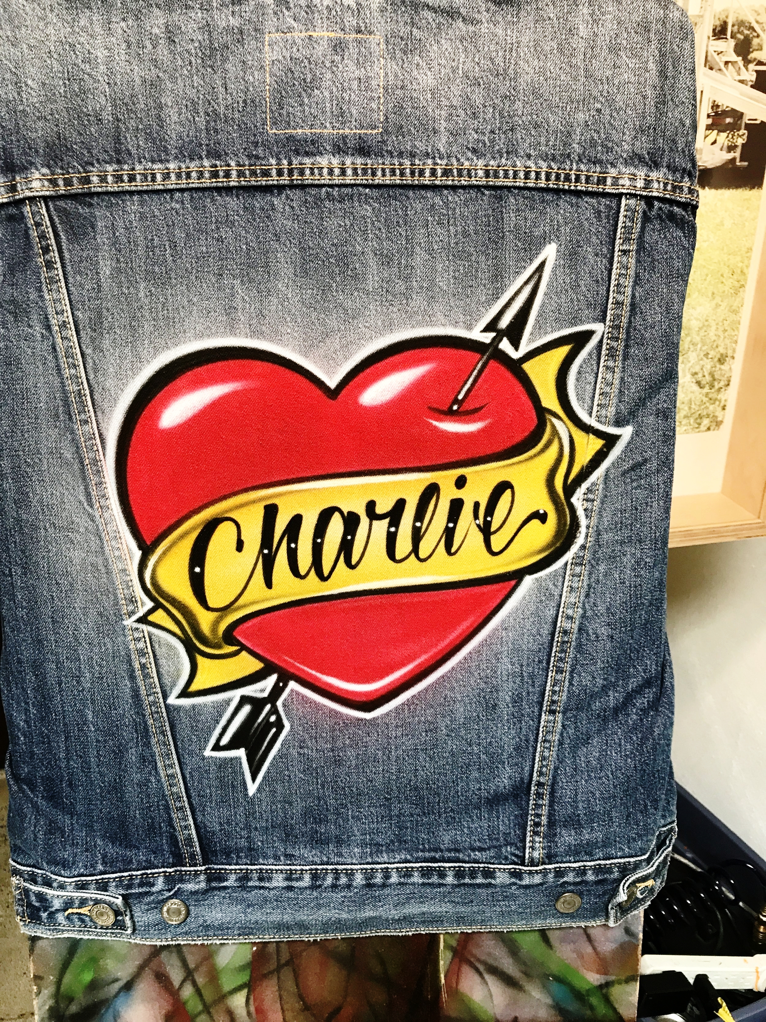 Airbrushed Trucker Jacket with heart and arrow