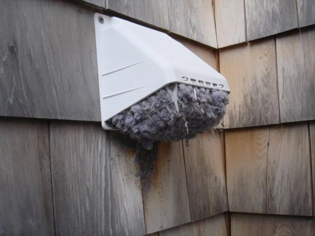 Heavy lint accumulation at an exterior dryer exhaust outlet