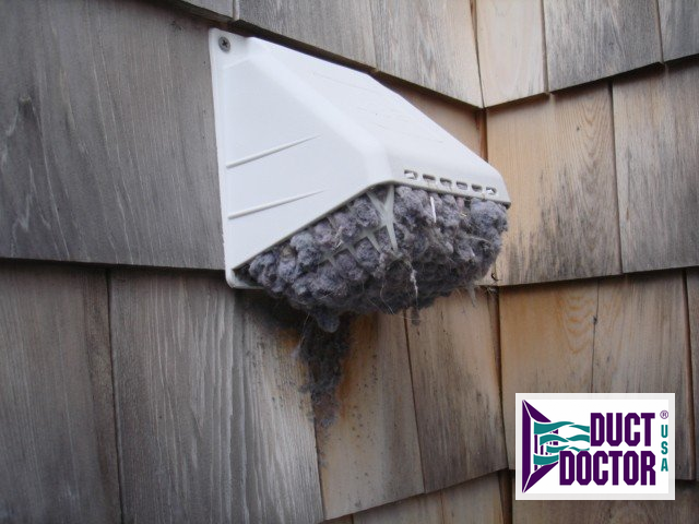 Heavy lint accumulation at an exterior dryer exhaust outlet