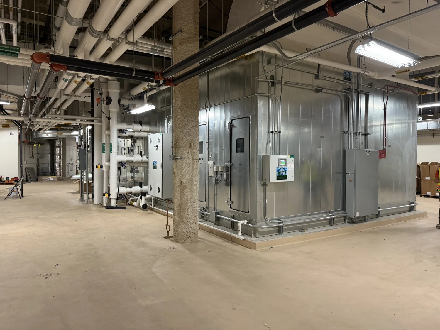 Mechanical equipment and ductwork inside a major hospital construction project