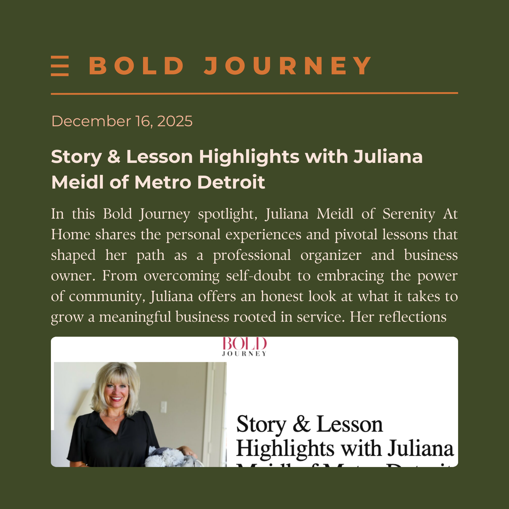 Bold Journey | Story &amp; Lesson Highlights with Juliana Meidl of Metro Detroit