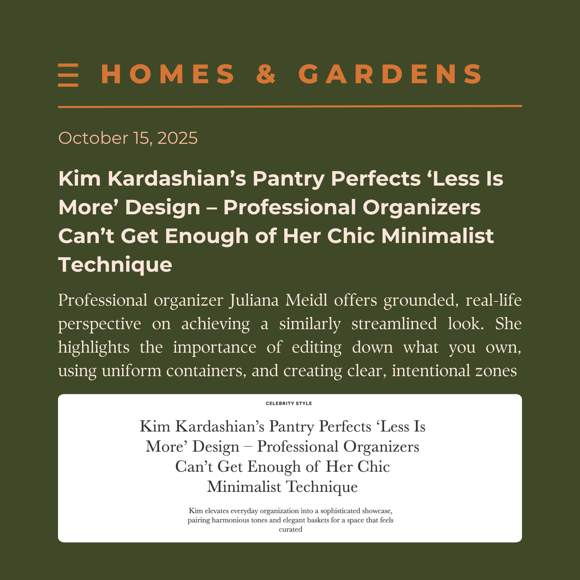 Homes &amp; Gardens | Kim Kardashian’s Pantry Perfects ‘Less Is More’ Design – Professional Organizers Can’t Get Enough of Her Chic Minimalist Technique